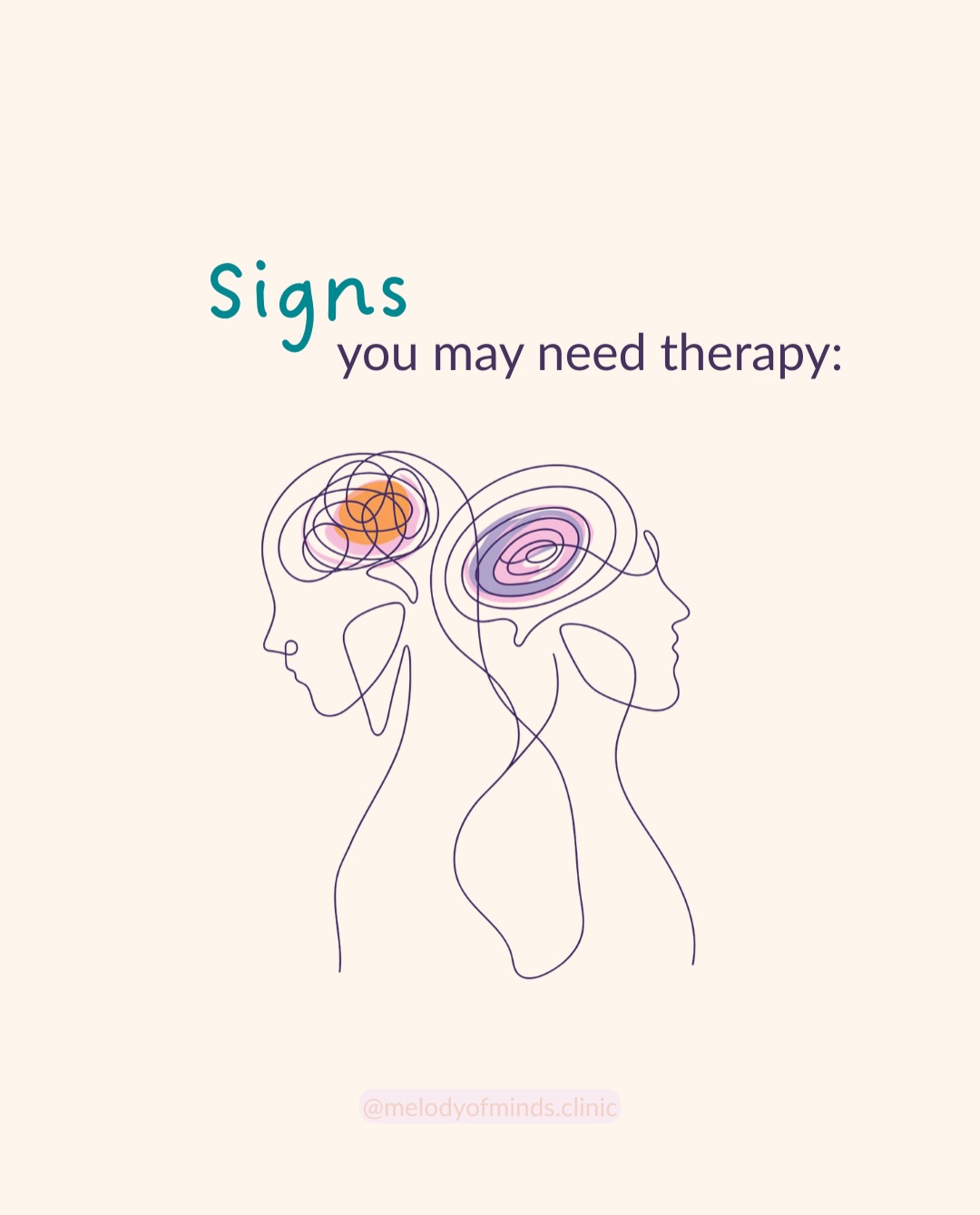 Signs you may need therapy — line art of two heads with tangled and calm thoughts