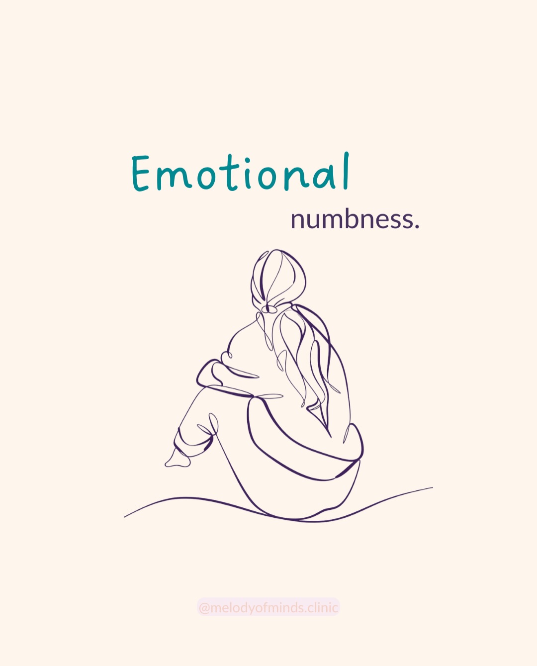 Emotional numbness — line art of a woman sitting with her knees drawn up